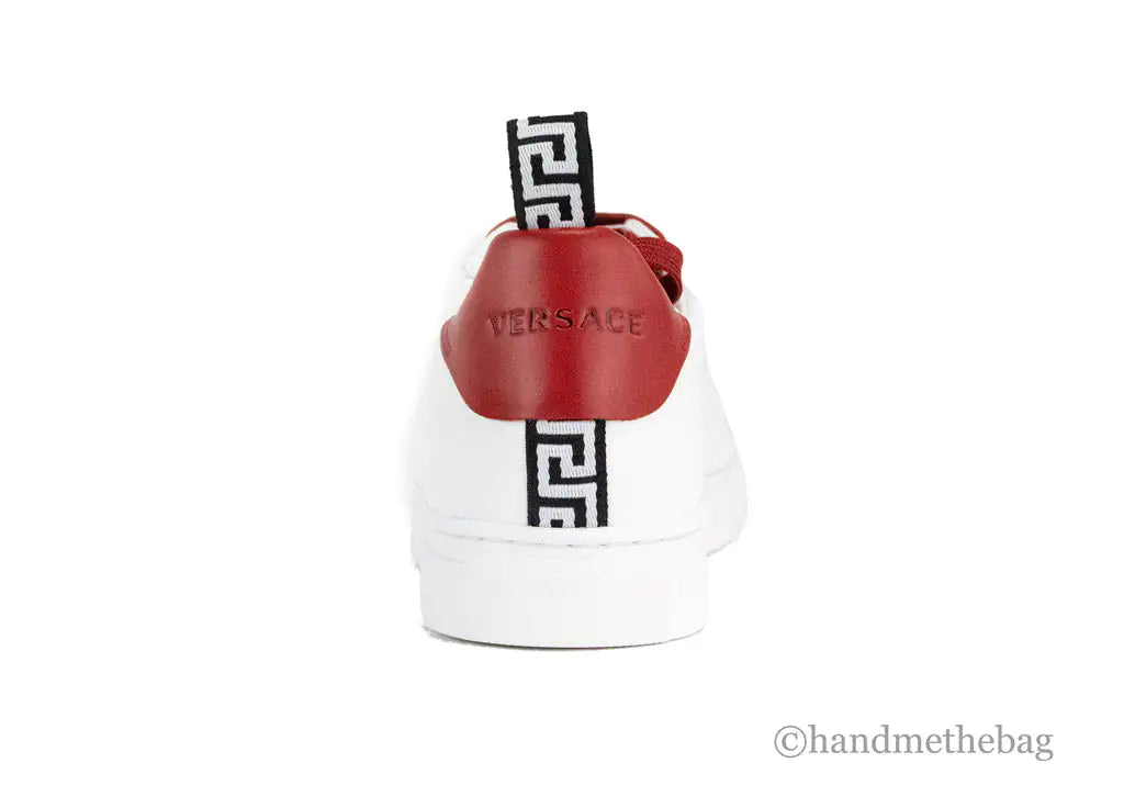 Versace White Red Vitello Signature Leather Sneakers