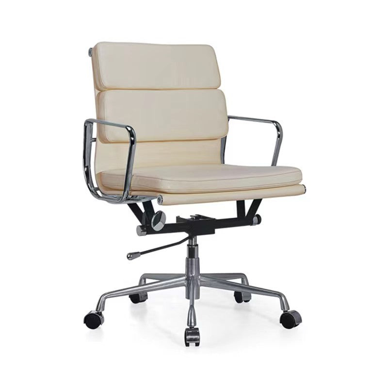 Beige office chair with chrome frame on a white background