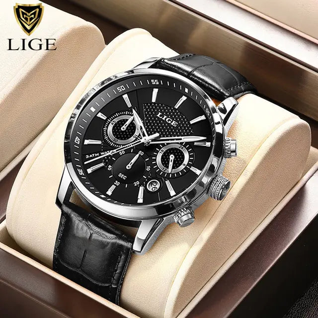 STOMART.CO.UK 2023 New Mens Watches LIGE Top Brand Luxury Leather Casual Quartz Jewellery & Watches watch Free Text