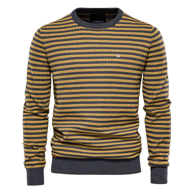 Casual Men’s Spliced Cotton Knit Jumper