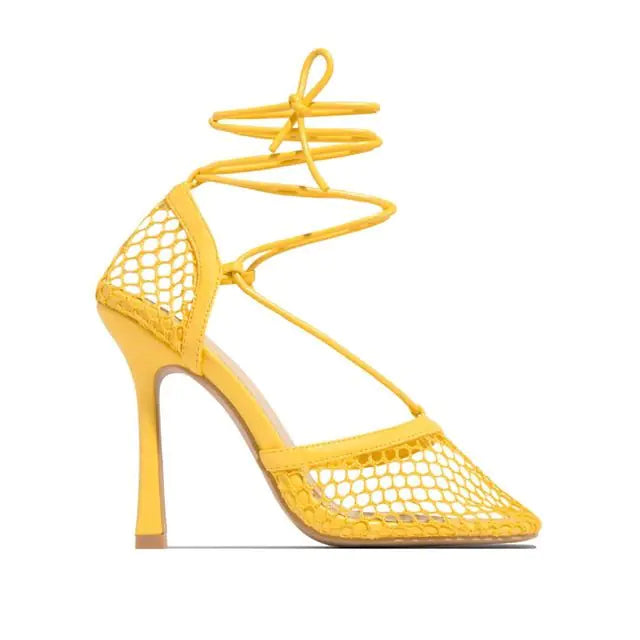 Women's Lace-Up Net Design Heels