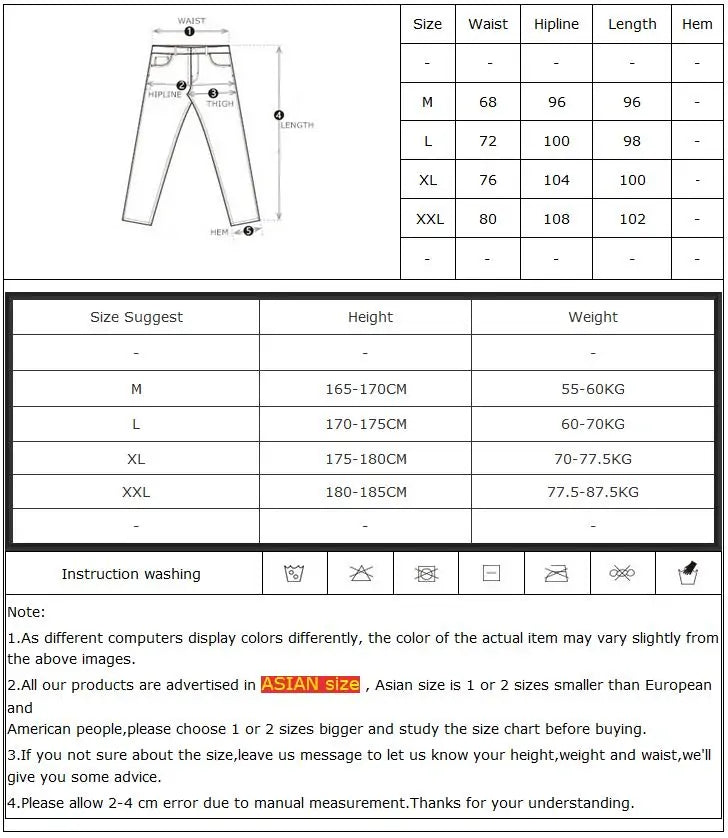 Men's Pocket Gym Jogger Pants Size Chart