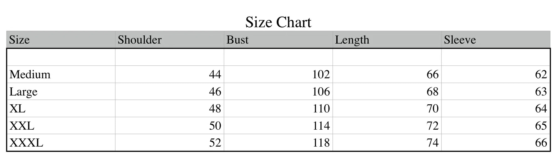 Oversize Solid Color Hoodie Sweatshirt Size Chart