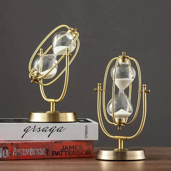 Rotating metal sand hourglass with sleek design