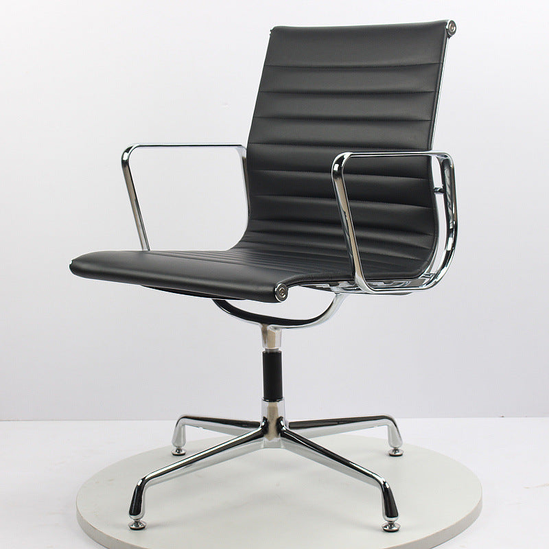 Black office chair with chrome frame on a white background