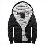 A stylish two-tone hoodie with a navy blue body and red sleeves, featuring a thick, plush gray fleece lining for warmth. The hood is large and lined with the same soft material, and the jacket includes a full-length zipper and two front pockets with red accents. Designed for cold weather comfort.