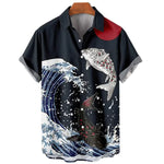 Vintage 3D Ocean Wave Print Shirt