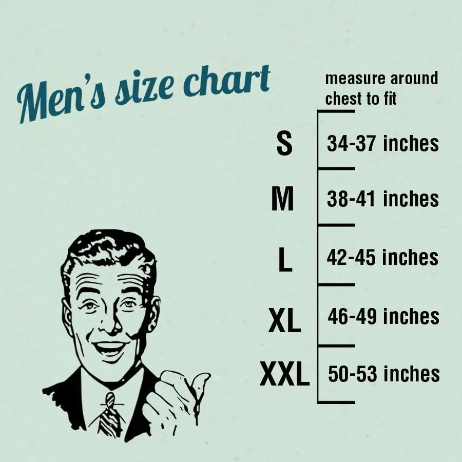 Men’s Texas Map T-Shirt Size Chart