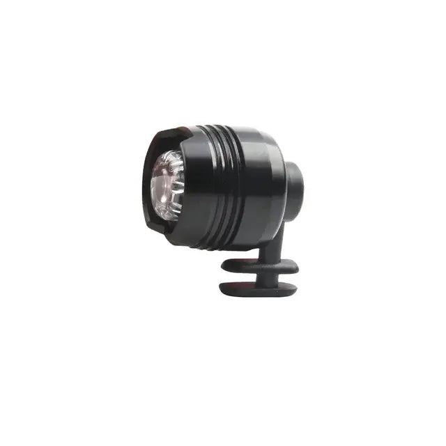Compact black LED bike light with a cylindrical housing and a small mounting bracket, shown on a white background.
