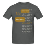 Black graphic T-shirt with yellow “May ChatGPT Be With You” slogan print on the front.