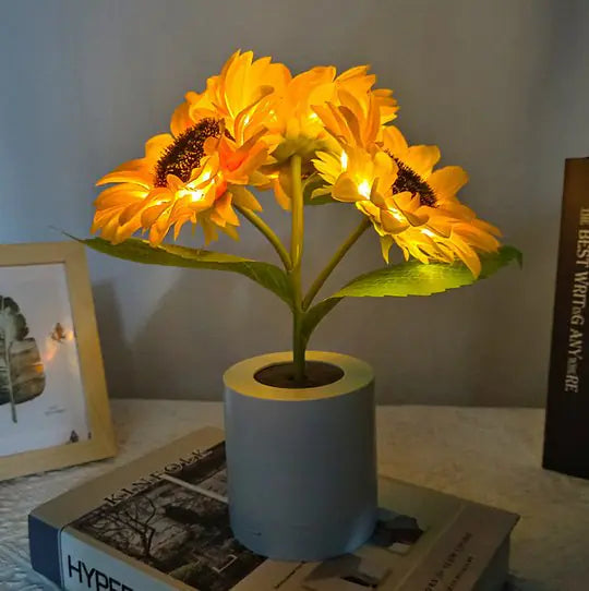 Artificial sunflower arrangement featuring LED lights for a vibrant, glowing effect