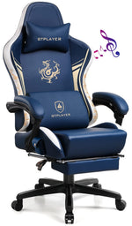 Blue gaming chair with GTPLAYER branding on a white background