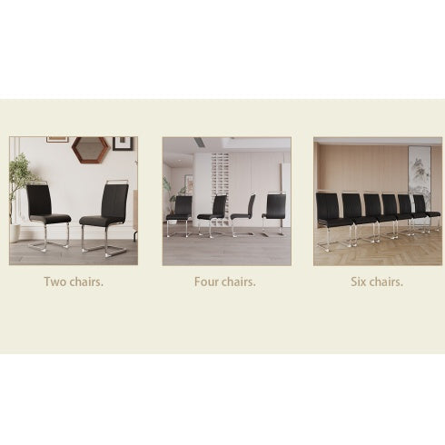 Three panels showing different numbers of black chairs in a room setting.