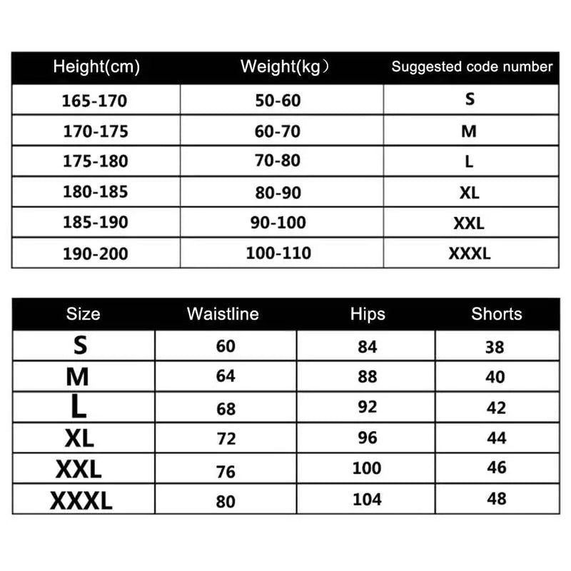 Men's Fitness Elastic Gym Shorts Size Chart