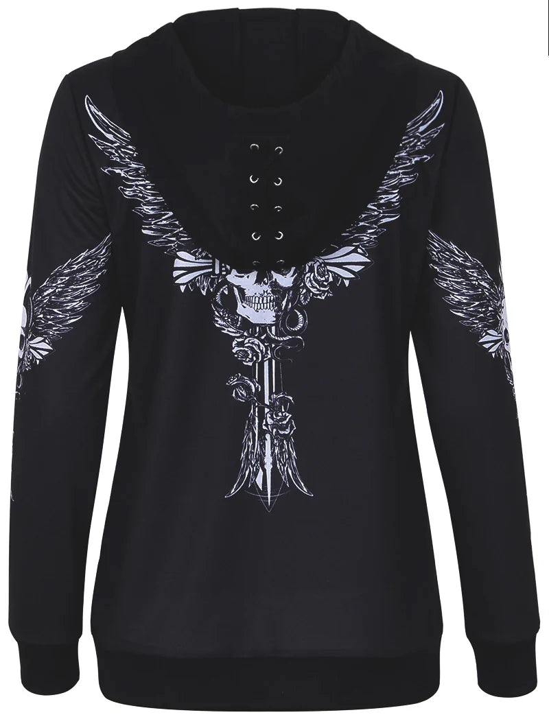 Hoodie with a unique angel wings and skull graphic