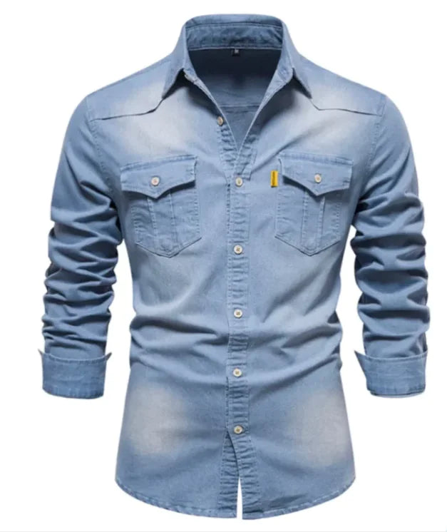 Men's Denim Solid Colour Long Sleeve Shirt