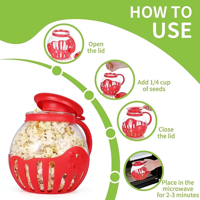 Microwave Silicone Lid Glass Popcorn Popper