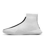 Beige slip-on knitted trainers.