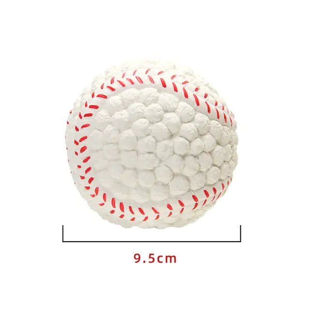 White textured baseball dog toy, 9.5 cm.