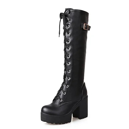 Ladies Wedge Heels Knee High Boots 