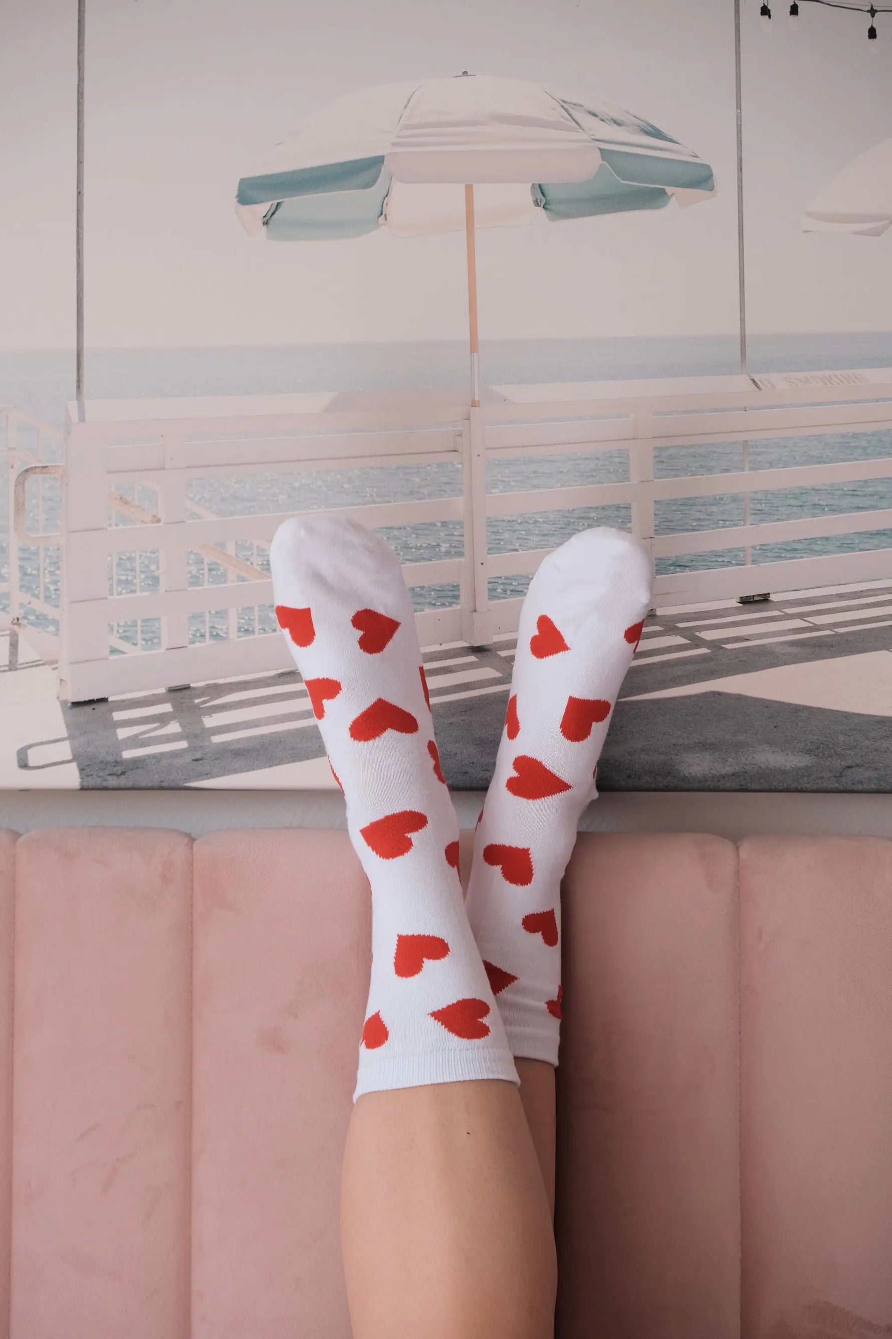 White Stockings plus Love Shape Print