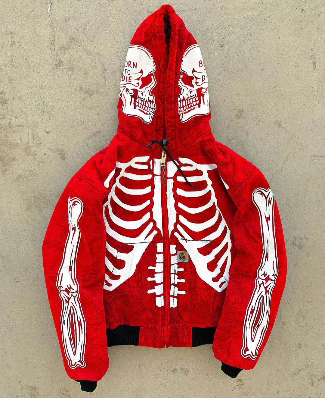 Skeleton Graphic Zip Hoodie with Face Cover for Men