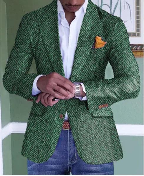 Sharp and Timeless Men's Plaid Two-Button Blazer