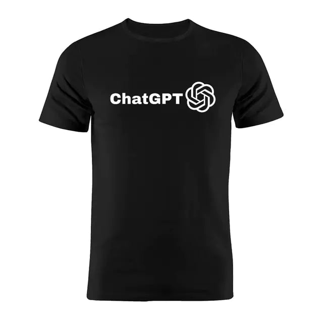 Black T-shirt with green interlocking logo print on the back.