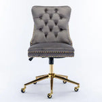 Gray office chair with gold accents on a white background