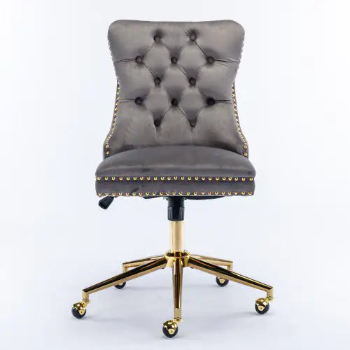 Gray office chair with gold accents on a white background