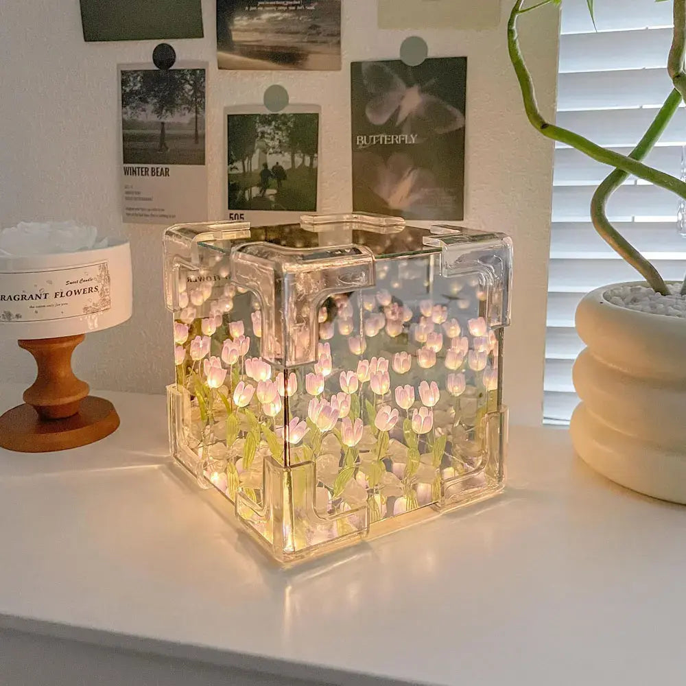 Glowing Mirror Tulip Cube Night Lamp