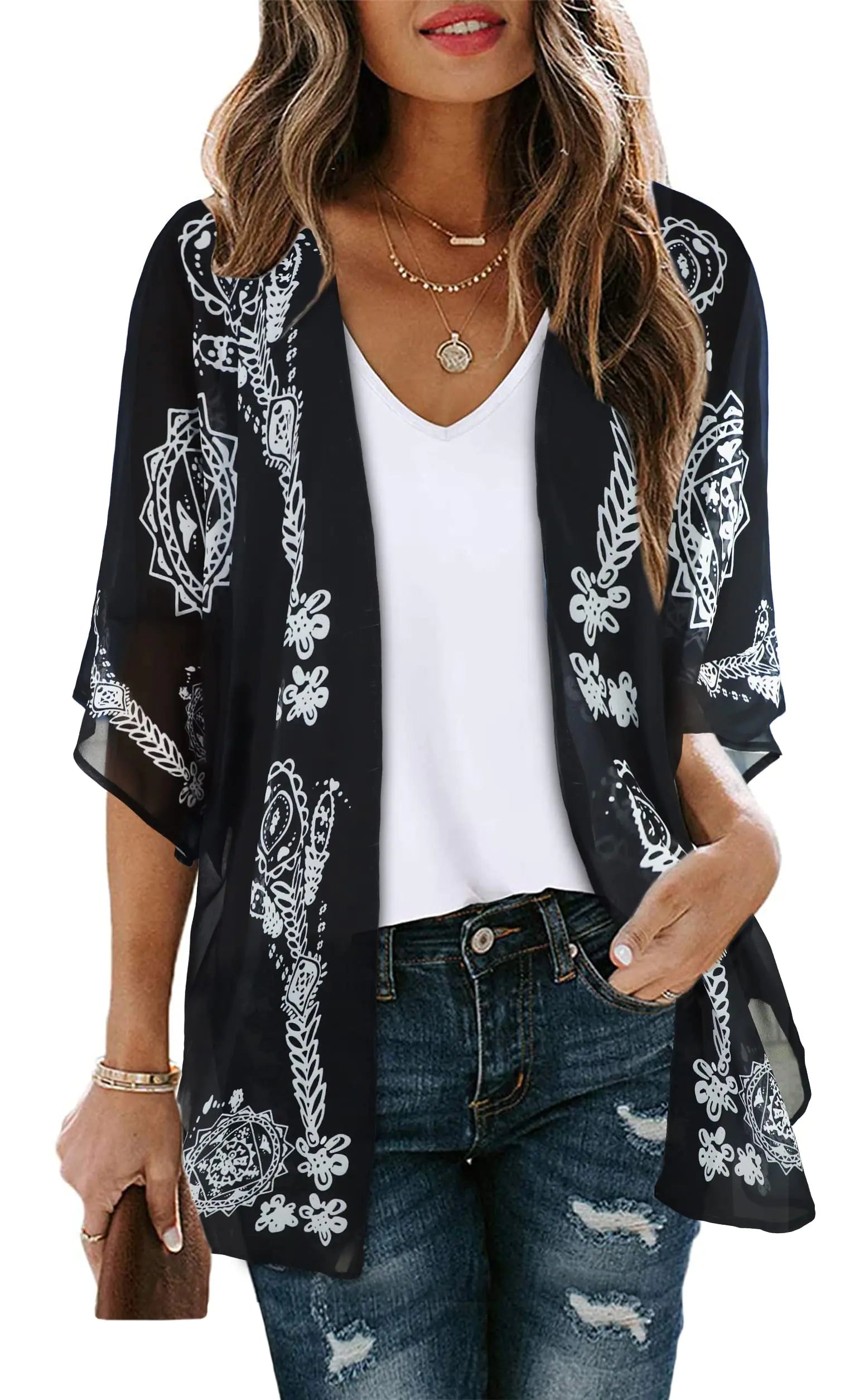 Women's Floral Print Puff Kimono Cardigan