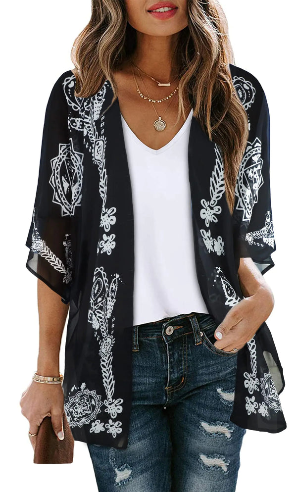 Women's Floral Print Puff Kimono Cardigan