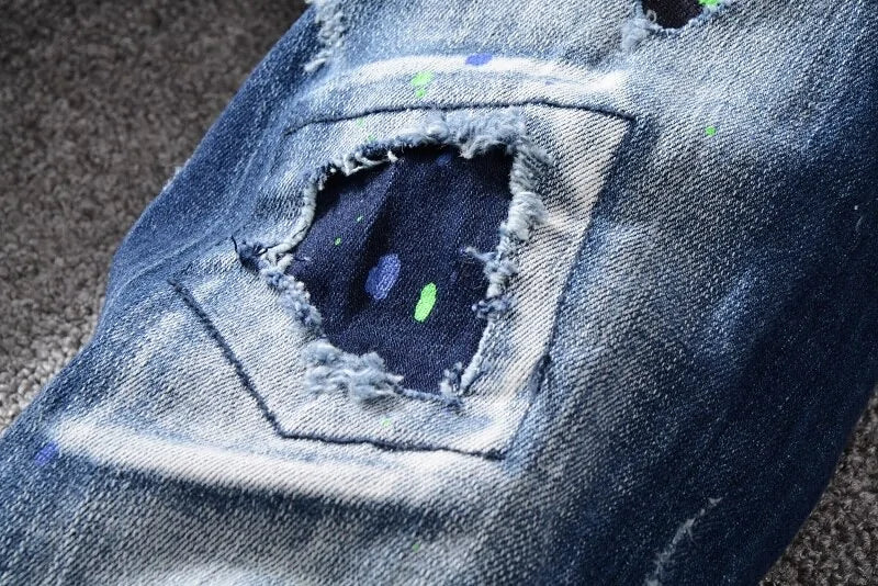 Men's Monster Face Ripped Denim Pants