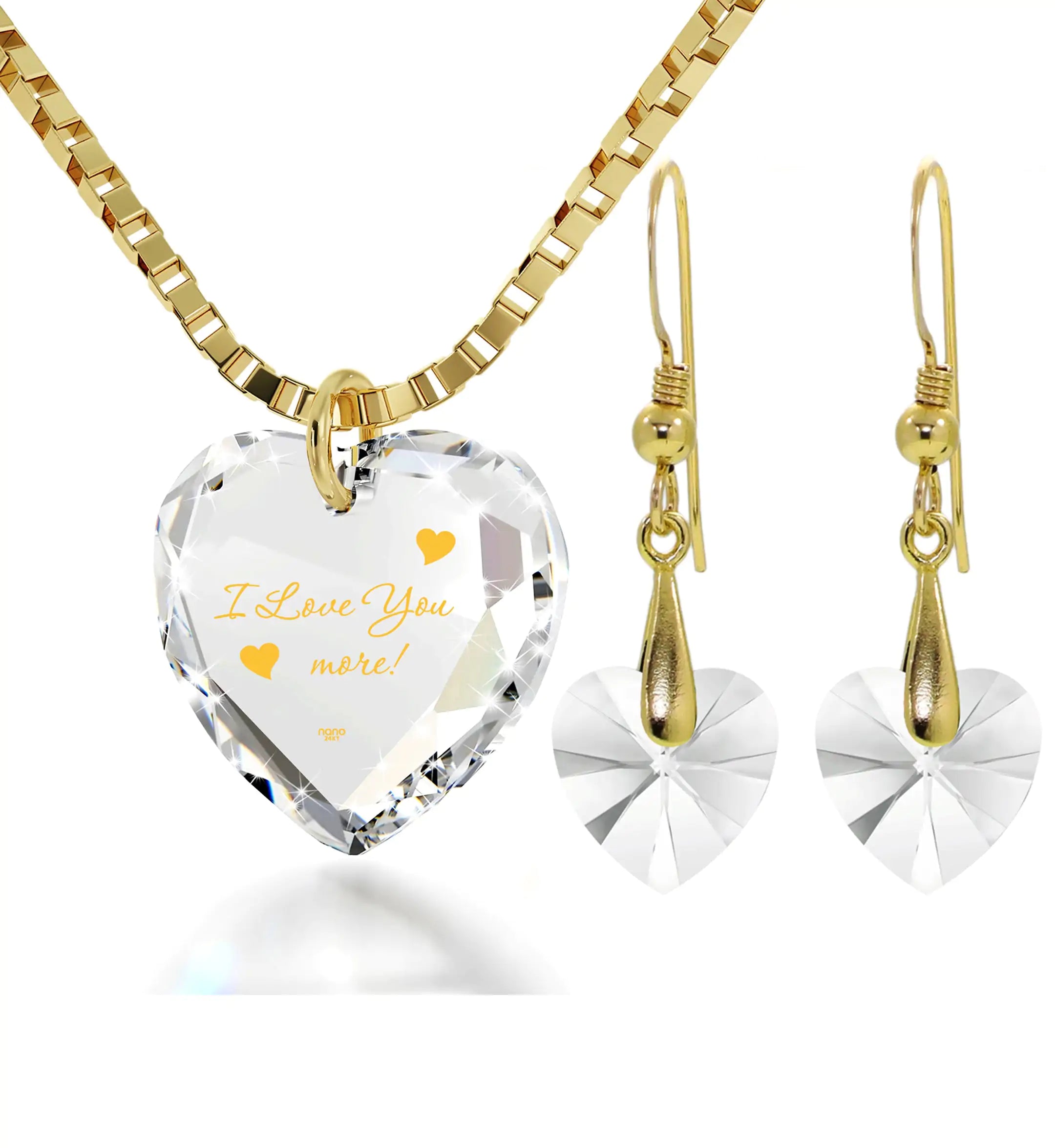 24k Gold Love Crystal Necklace And Earrings