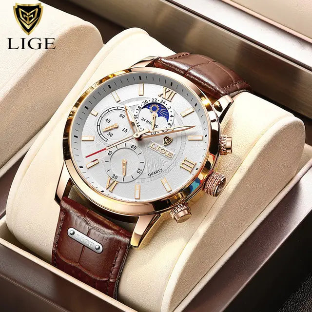 STOMART.CO.UK 2023 New Mens Watches LIGE Top Brand Luxury Leather Casual Quartz Jewellery & Watches watch Free Text