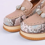 Beaded Snakeskin Casual Shoes