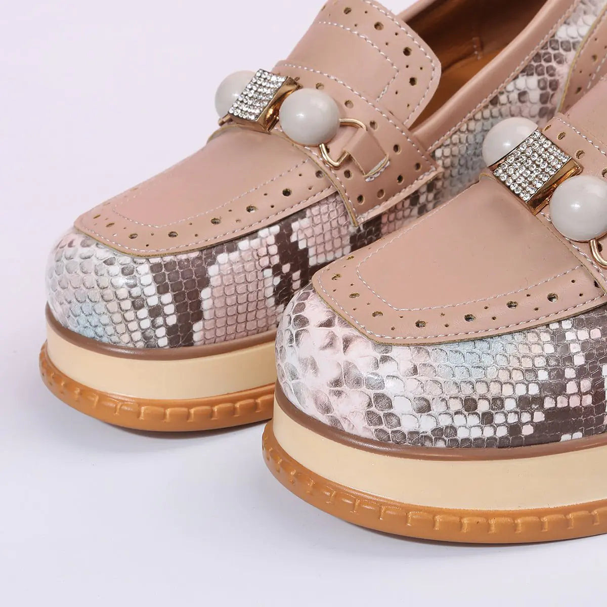 Beaded Snakeskin Casual Shoes