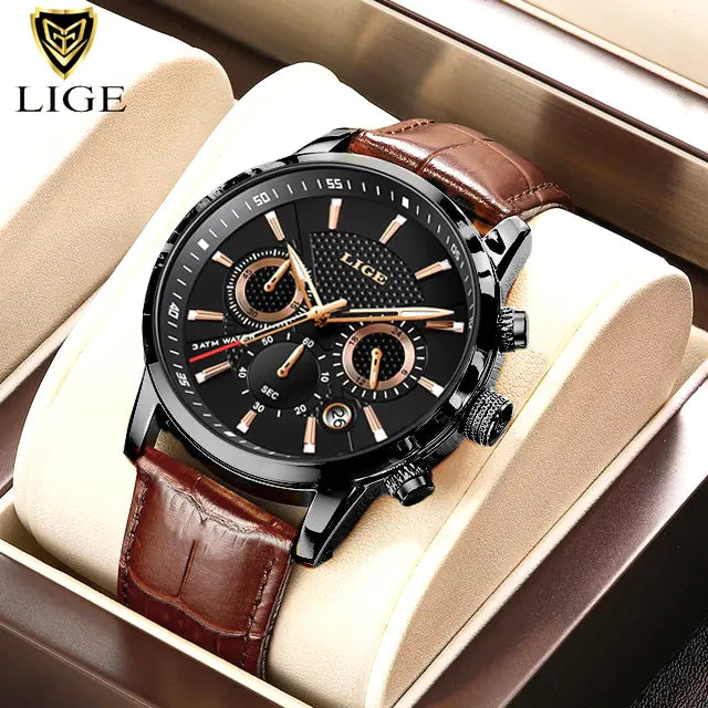 STOMART.CO.UK 2023 New Mens Watches LIGE Top Brand Luxury Leather Casual Quartz Jewellery & Watches watch Free Text