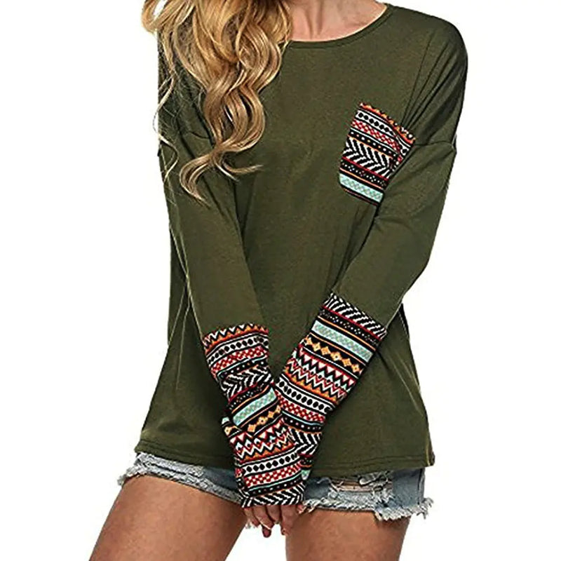 Women's Fashion Patchwork Long Sleeve Top