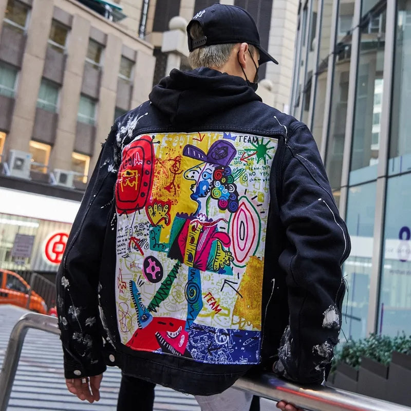 Fashion Jean Jacket with Art Prints