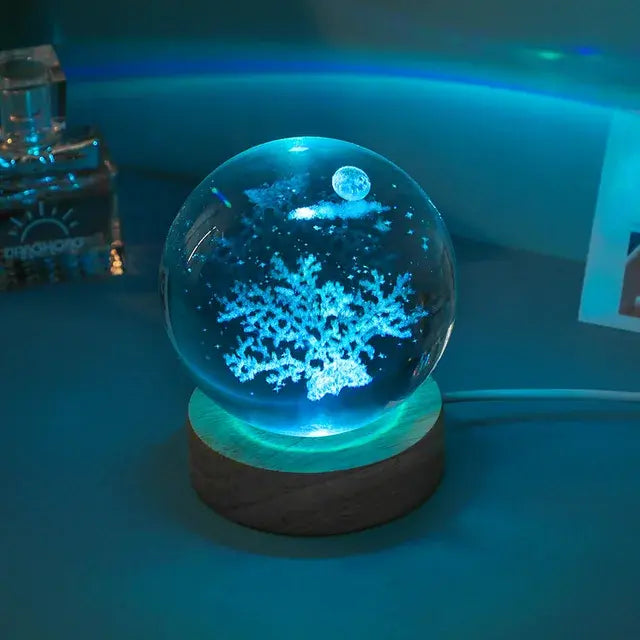 Wooden Base Crystal Night Ball