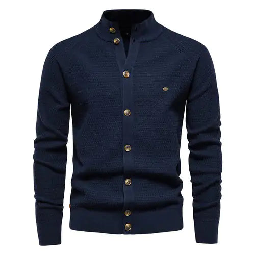 Men's Buttoned Mock Neck Knit Cardigan