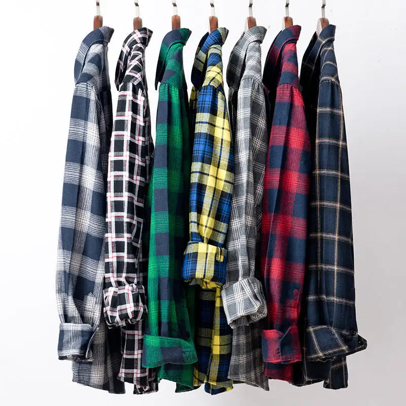 Men's Solid Colour Checkered Flannel Shirt