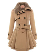 Women's Double-Breasted Padded Wool Coat