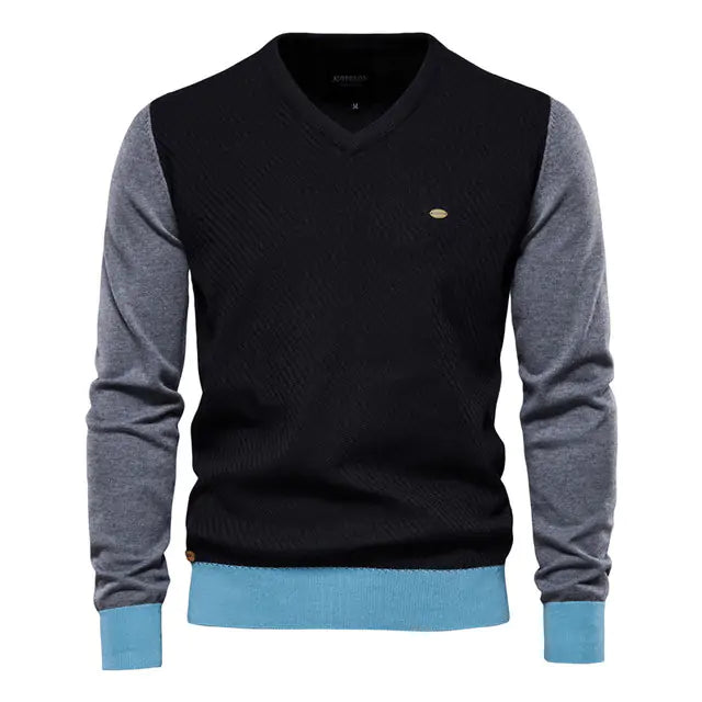 Men's Spliced Cotton Jumper Sweater