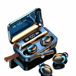 Wireless earbuds with charging case on a white background