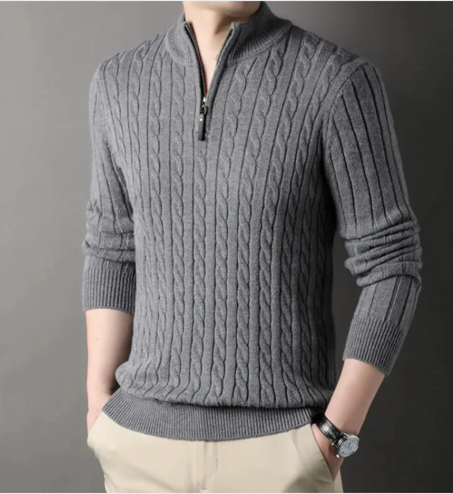 Men's Solid Colour Half Zipper Thick Sweater