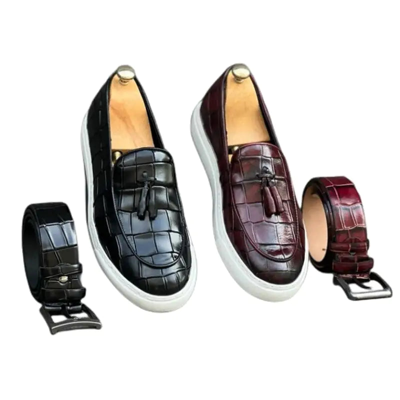 Crocodile Style Leather Tassel Loafers