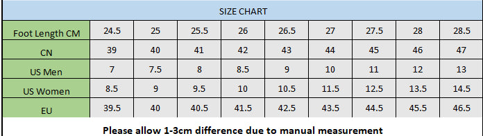 Top Quality Sneakers Running Trainers Size Chart